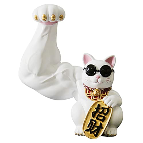 Estatua de Gato de la Suerte Blanco de Resina