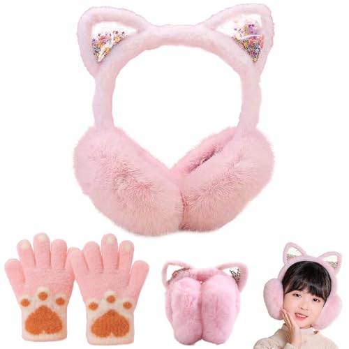 DKDDSSS 1PCS Ear Muffs, Winter Kids Earmuffs Warm Ear Cover For Girls Children Ear muffs Cat Ear Warmers Winter Warm Faux Furry Cute Ear Covers for Keep Ears Warm In Cold Weather, Pink