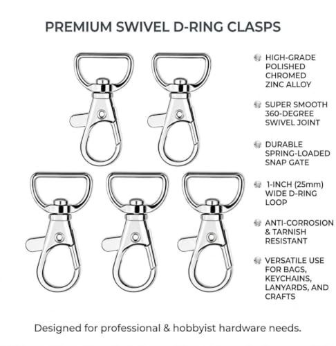 Image of Lobster Claw Clasps | D Ring - 360 Swivel Lanyards Trigger Snap Hooks Lanyard | Keychain Bag Strap | ID Card | DIY Crafts - Silver (Pack of 15 Pcs)