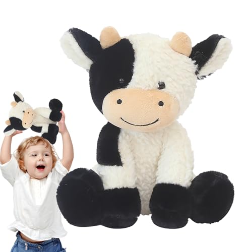Generisch Peluche de vaca, lindo peluche de vaca, animal realista, cojín decorativo suave para abrazar, acompañar, relajarse, muñeco de vaca blanco y negro para cama, sofá, sofá