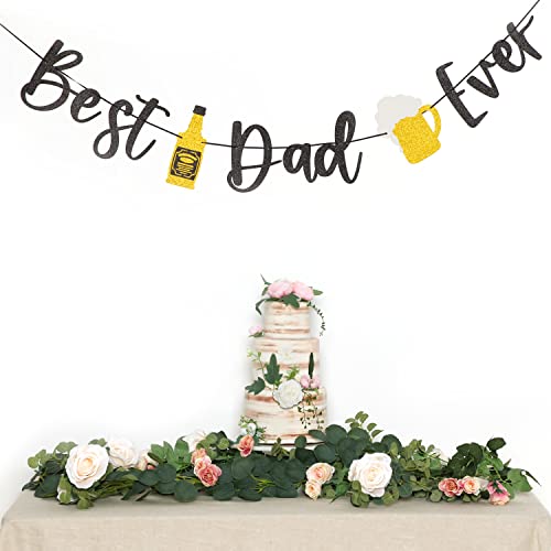 Image of Happy Father's Day Glitter Black Banner Beer Bunting Banner for Dad Father's Party Decorations Backdrop Garland for Father's Day(Black Gold) (Black Gold Beer)
