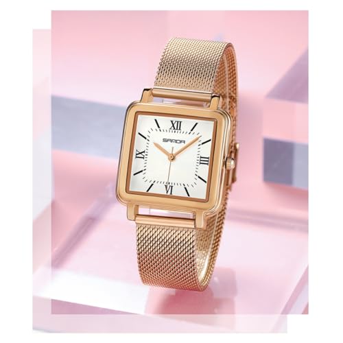 Image of Poshi Sanda Premium White Sqaure Dial Watch | 220mm Black Leather Strap Quartz Watch for Women