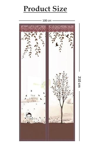 Image of Mosquito Net for Door Polyester Magnetic Curtain Auto Closing Insect Screen for All Door Types with Self Adhesive Hook Tape Auto Close Insect Screen (210 * 100 cm, Brown)