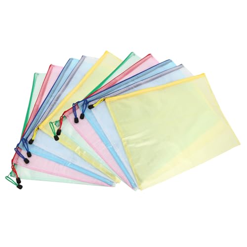 HOODANCOS 10個 メッシュジッパーファイルバッグ 耐摩耗性半透明素材 書類整理用ポーチ 学校 オフィス向け収納ケース ランダム ランダムカラー