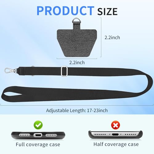 SS Phone Lanyard, 2× Adjustable Phone Neck Strap, 4 × Phone Patches, Universal Multifuctional Cell Phone Lanyards Compatible with Most Smartphones, Black Grey - image 7