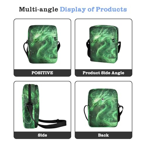 Crossbody Bag Neon Glowing Green Flame Dragon Messenger Bag for Women Men Purse Shoulder Bag Satchel Bag with Adjustable Strap 202b59494