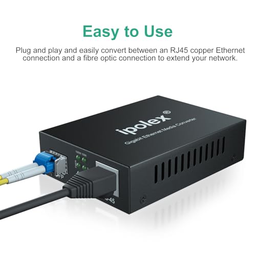 Image of ipolex Gigabit Single-Mode LC Fiber to Ethernet Media Converter, with A SFP ZX Module, 1310nm, SMF, up to 80-KM, 1.25G Fiber to Copper Media Converter, 1000Base-ZX to 10 /100 /1000Base-TX