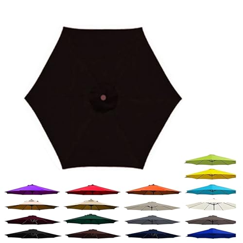 Tela de Repuesto para Sombrilla, 6 Varillas Redonda Resistente al Agua, Tela anti rayos UV para patio y exteriores,Negro,280 cm