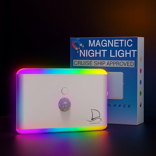 Image of Nordmoose Motion Sensor Magnetic Night Light for Cruise Ship Cabin with Mood-Based Color Selection - Dimmable Brightness, Rechargeable Battery