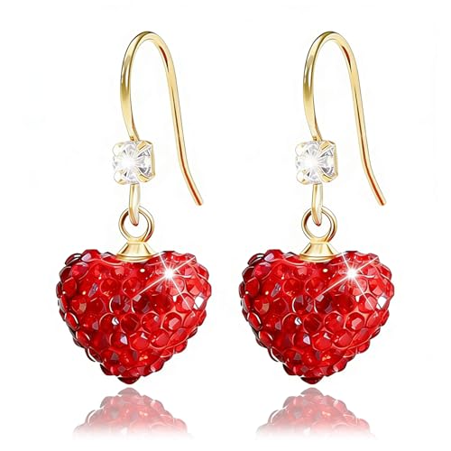 Valentines Earrings for Women Girlfriend Glitter Red Heart Earrings Rhinestones Setting Party Holiday Festive Outfits Romantic Birthday Christmas Valentines Day Gifts for Her-hook