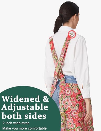 Image of Cozy Adjustable Cross Back Aprons for Women with Pockets Cotton Linen Cooking Kitchen Baking
