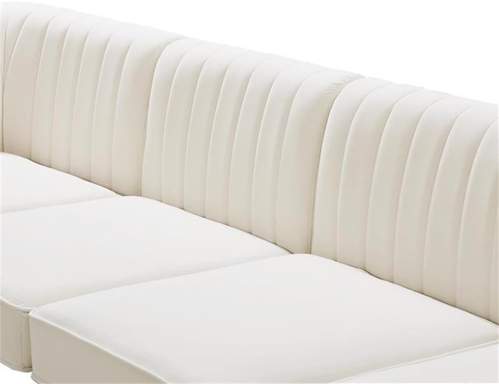 Meridian Furniture 604Cream-Sec6B Alina Collection Modern | Contemporary Velvet Upholstered Modular Sectional with Deep Channel Tufting, 116.5" W x 58.5" D x 31" H, Cream