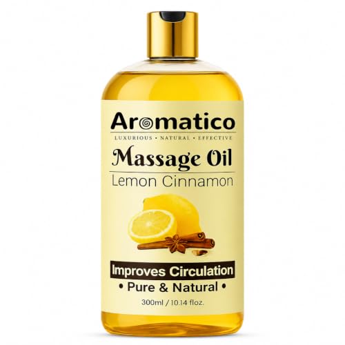 Image of AROMATICO Lemon & Cinnamon Warm Massage Oil - Ideal for Hot Oil Massage | Body Massage Oil with Almond & Jojoba for Full Body Relaxation | 300ml