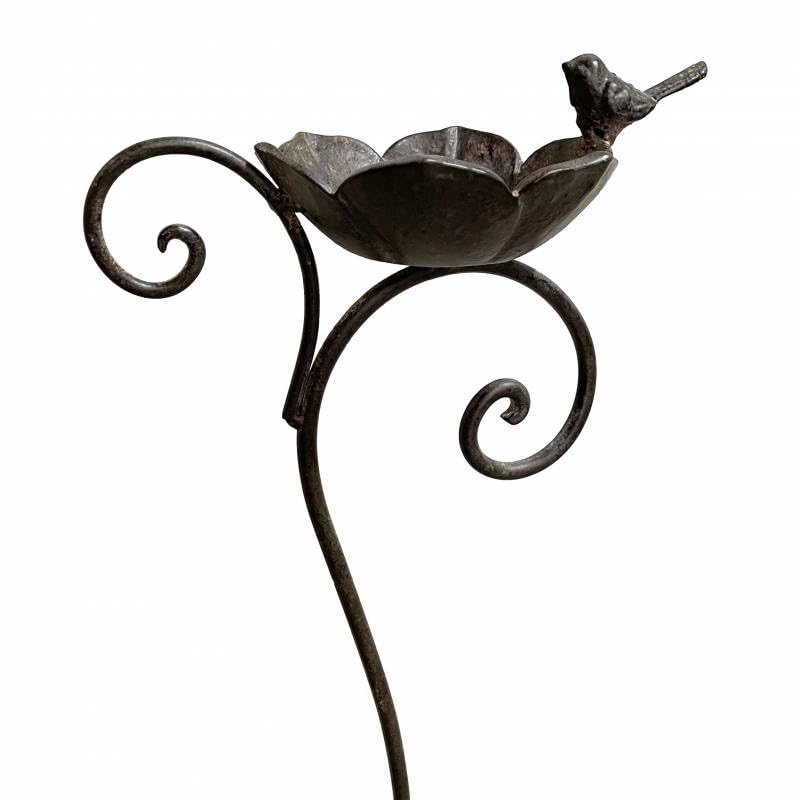 Bain Oiseau à Planter Abreuvoir à Oiseaux Fonte Marron Mangeoire sur Pied 14,5x25x100cm