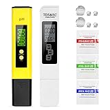 【Tragbare Messgeräte mit LED Displays】: PH-Meter und TDS-Meter mit LCD-Anzeige können die Daten klar anzeigen. Das Wasserqualitätsmessgerät ist tragbar. Sie können jederzeit und überall für Wassersicherheit sorgen. Wenn sich der TDS-Zählerwert innerhalb von 4 Sekunden stabilisiert, wird der Wert automatisch gesperrt. Sie können auch die HOLD-Taste drücken, um aufzunehmen.