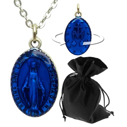 Lunexus Chaîne Marie - Médaille miraculeuse - Pendentif Vierge Marie bénie - Bijoux chrétiens - Collier Vierge, Anhänger 3 cm, Kette