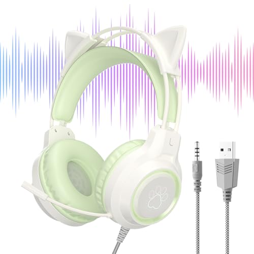 Auriculares de PC con cable, cancelación de ruido con luz, auriculares con cable para juegos de computadora, para el hogar, dormitorio, apartamento, escuchar música, llamadas telefónicas, estudiar
