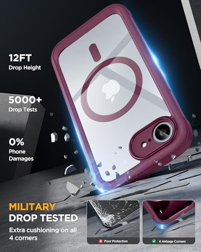 Image of Miracase for Phone 17e Case & iPhone 16e Case, Full-Body Phone with Built-in Glass Screen Protector, [Magnetic with MagSafe] Military Drop Proof 17 E / 16 E Cover Bumper 6.1 inch, Plum