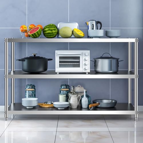 Scaffale regolabile a tre livelli in acciaio inox, versatile, autoportante, per piante, cucina e lavanderia, multiuso