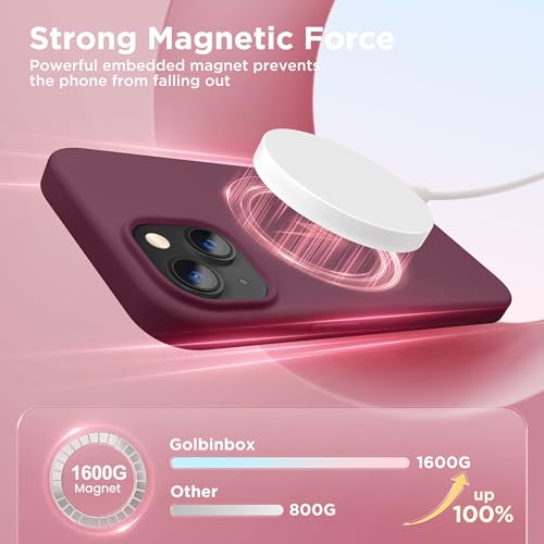 Image of GolbinBox Magnetic for iPhone 13 /14 Case, Silicone Cover, Wine Red