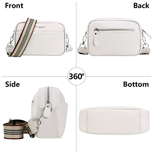 Image of Crossbody Bag for Women Genuine Leather Wide Strap Shoulder Bag Purse Trendy Design Camera Crossbody Purse Top Zip