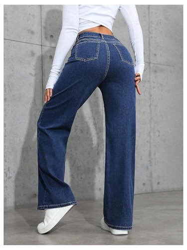 Floerns Women's Y2k Denim Pants High Waisted Straight Leg Stretchy Streetwear Jeans4