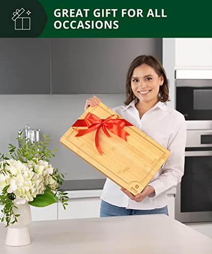Extra Large Wooden Cutting Boards For Kitchen Meal Prep & Serving - Bamboo Wood Cutting Board With Deep Juice Groove - Charcuterie & Chopping Butcher Block For Meat - Kitchen Gadgets Gift (Xl 18X12") #TOP6