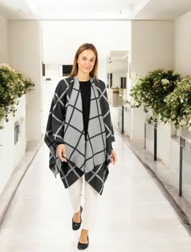 Image of Women's Shawl Wrap Poncho Ruana Cape Cardigan Sweater Open Front for Fall Winter Spring