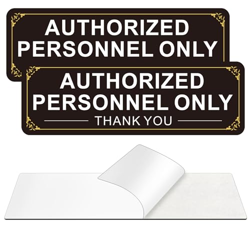 (2 Pack) Authorized Personnel Only Sign, Self Adhesive Rust Free Aluminum Metal Sticker Signs Sticker for Wall and Door (9 x 3 inches, Black/White)