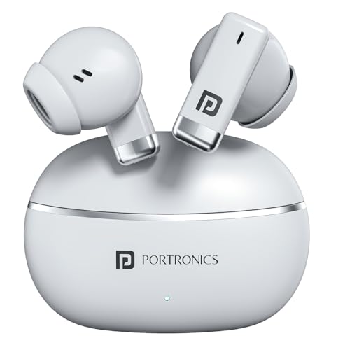 Image of Portronics Twins one in Ear Earbuds with Deep Bass, Upto 30 Hours Playtime,13mm Dynamic Driver, Game /Music Mode, Bluetooth V6.0, Voice Assistant, Type C Fast Charging Buds, Lightweight Design(White)