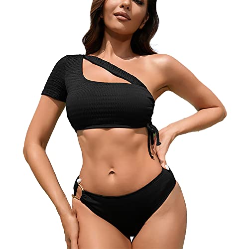 Pañal Bañador Desechable Mujeres Casual Sólido Hueco Correa Sexy Bikini Traje de baño Traje de baño de Dos Piezas Braguita Bikini Mujer Talle (Black, M)