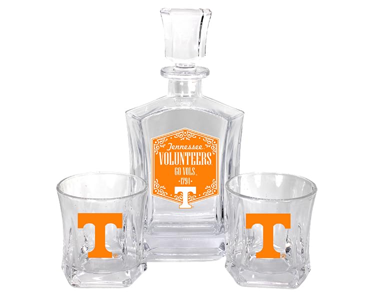 Tennessee Volunteers Decanter Set, Officially Licensed, Includes 25 oz Decanter and Two 10 oz Rocks Glasses