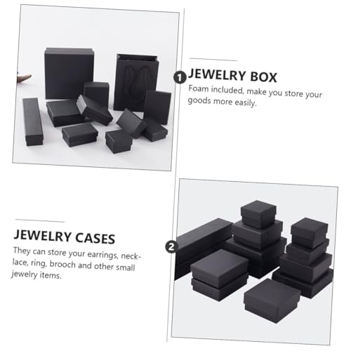 Boîte de rangement bijoux papier kraft noir compacte avec mousse de bague - 7