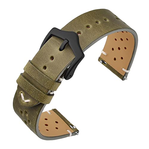 ANNEFIT Vintage Leather Watch Strap 19mm, Quick Release Replacement Band for Men and Women with Black Buckle (Green)