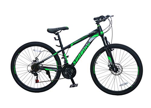 Image of Sunbird Mountain Bike with 21 Gear Shift, Disc Brakes Front Suspension Wheel (Blue, Red and Green, 26-inch)