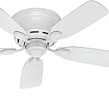 Hunter Fan 42in White Finish Low Profile Ceiling Fan with 5 White Blades (Renewed)