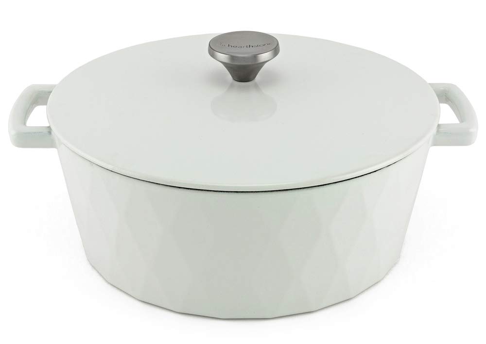 HearthStone Cookware - Cocotte Diamond Enamelled Cast Iron White 28cm 6.9L Suitable for All Surfaces Including Induction and Oven.