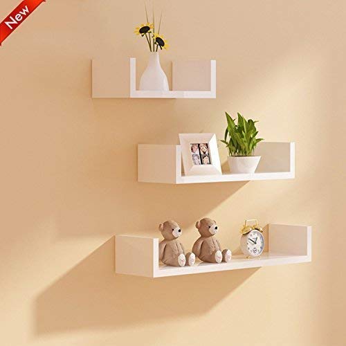 Image of DECORVISTA Wooden Handcrafted Wall Shelf Beautiful Floating Wall Racks Shelves Living & Bed Room Decor U Shaped Set of 3 (Multi) (White)