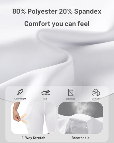 Runhit Biker Shorts Women with Pockets - 8'' High Waisted Tummy Control Workout Gym Yoga Running Spandex Compression Short White