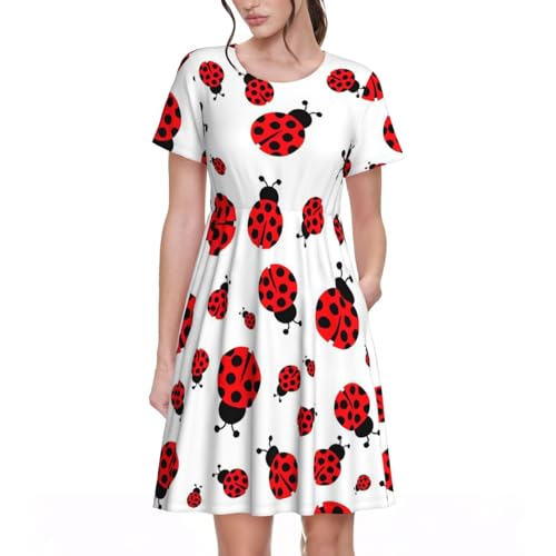 Robe d'été imprimé coccinelle en manches courtes au style unique et frais