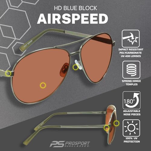 Image of proSPORT Blue Light Blocking Sunglasses - HD Copper Amber Metal Aviator Reduce Eye Strain Better Sleep