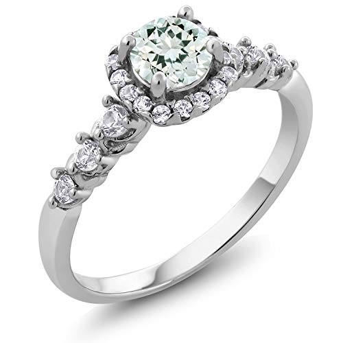Gem Stone King 925 Sterling Silver Aquamarine and White Topaz Ladies Women's Excellent Cut Wedding Luxury Gemstone Engagement Ring For Women (0.87 Cttw) (Size 6)