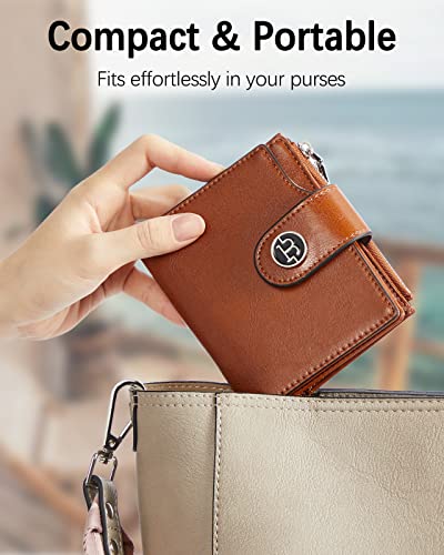 Image of BOSTANTEN Women Leather Wallet Small RFID Blocking Bifold Zipper Pocket Wallet Card Case with ID Window Brown