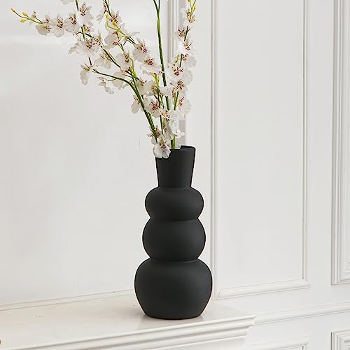 Tenforie Black Vase, Modern Ceramic Vase, Black Matte Clay Vases for Pampas Grass, Minimalist Home Fresh Flowers, Dried Flowers