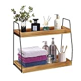 2 Tier Bathroom Organizer Countertop, Pine Wood Bathroom Sink Tray for Counter Storage Shelf, Vanity