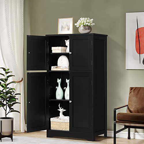 Iwell Storage Cabinet, Bathroom Storage Cabinet With 4 Doors & Adjustable Shelf, Storage Cabinet For Living Room, Entry, Home Office, Bedroom, Black #TOP2