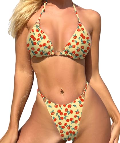 Image of MIKETAI Sexy Bikinis for Women 2 Piece Bikini Spaghetti Strap Swimsuits Solid Color Bathing Swimwear Triangle Bathing Suit