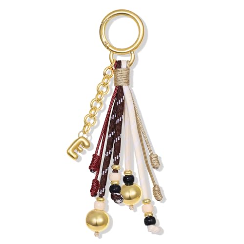 KissYan Initial Bag Charm for Women, Rope Purse Key Charms, Brown, Letter E