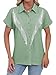 MYMORE Womens Rhinestone Fringe Shirt Top Dolly Costume Parton Club Clubbing Rave Party Outfit Short Sleeve Glitter Button Up Shirt Top Western Cowgirl Nashville Country Outfit Clothing Green S