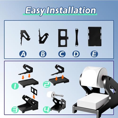 Image of BEEKAY Thermal Label Holder Stand for Roll & Fan-Fold Labels Universal Label Roll Holder for 4x6, 4x4, 3x5, 3x2, 2x1, Label Roll Heavy-Duty Plastic Stand